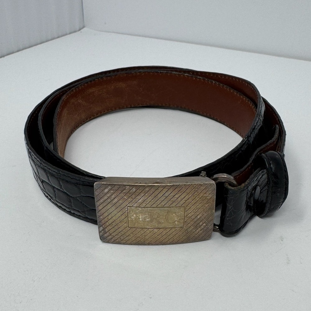 Torino American Alligator Belt Paul Stuart Sterling Silver Buckle Black 36